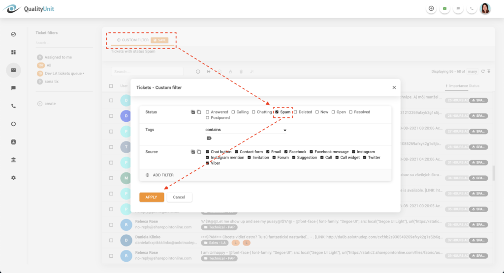 LiveAgent中的垃圾邮件过滤器