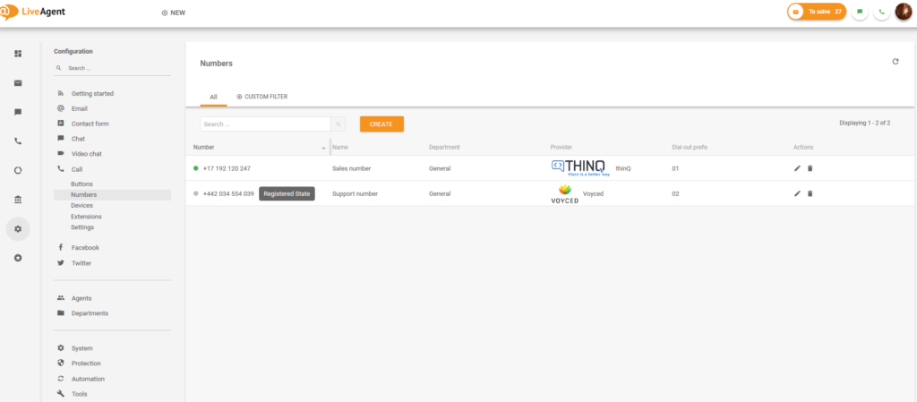 LiveAgent号码设置