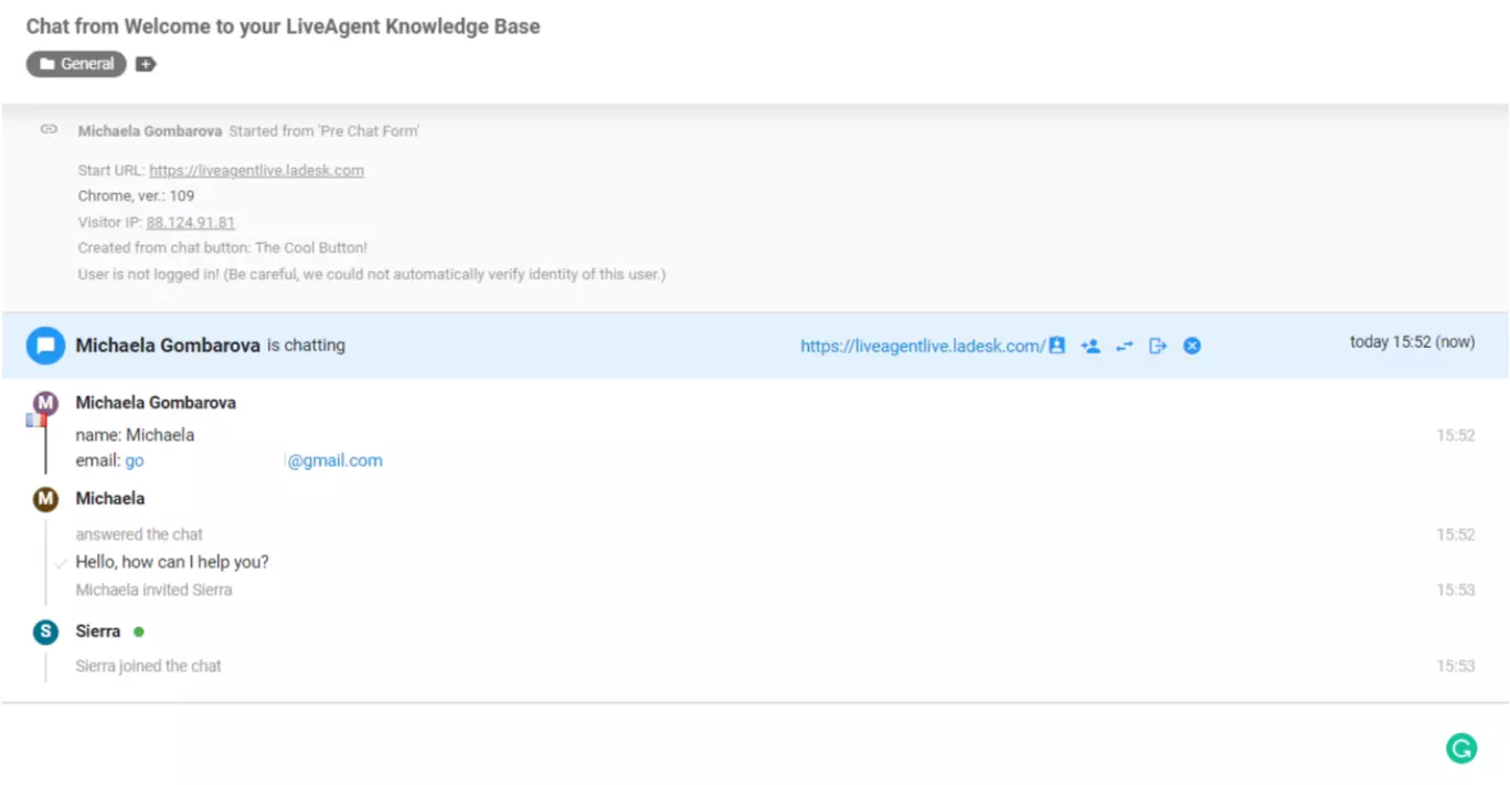 LiveAgent代理加入了聊天