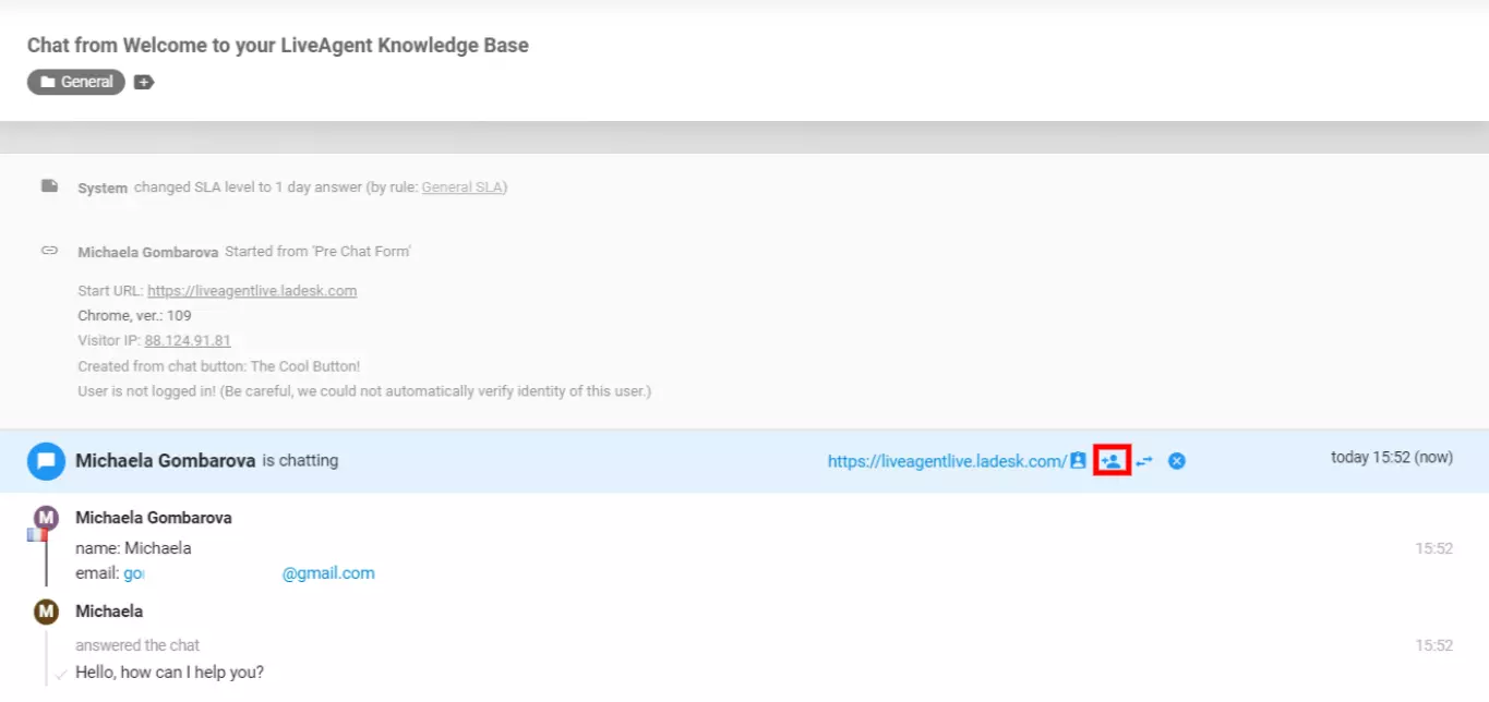 LiveAgent - 邀请同事聊天