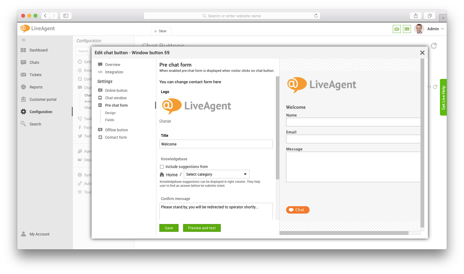 带有字段和预览的聊天前表单窗口