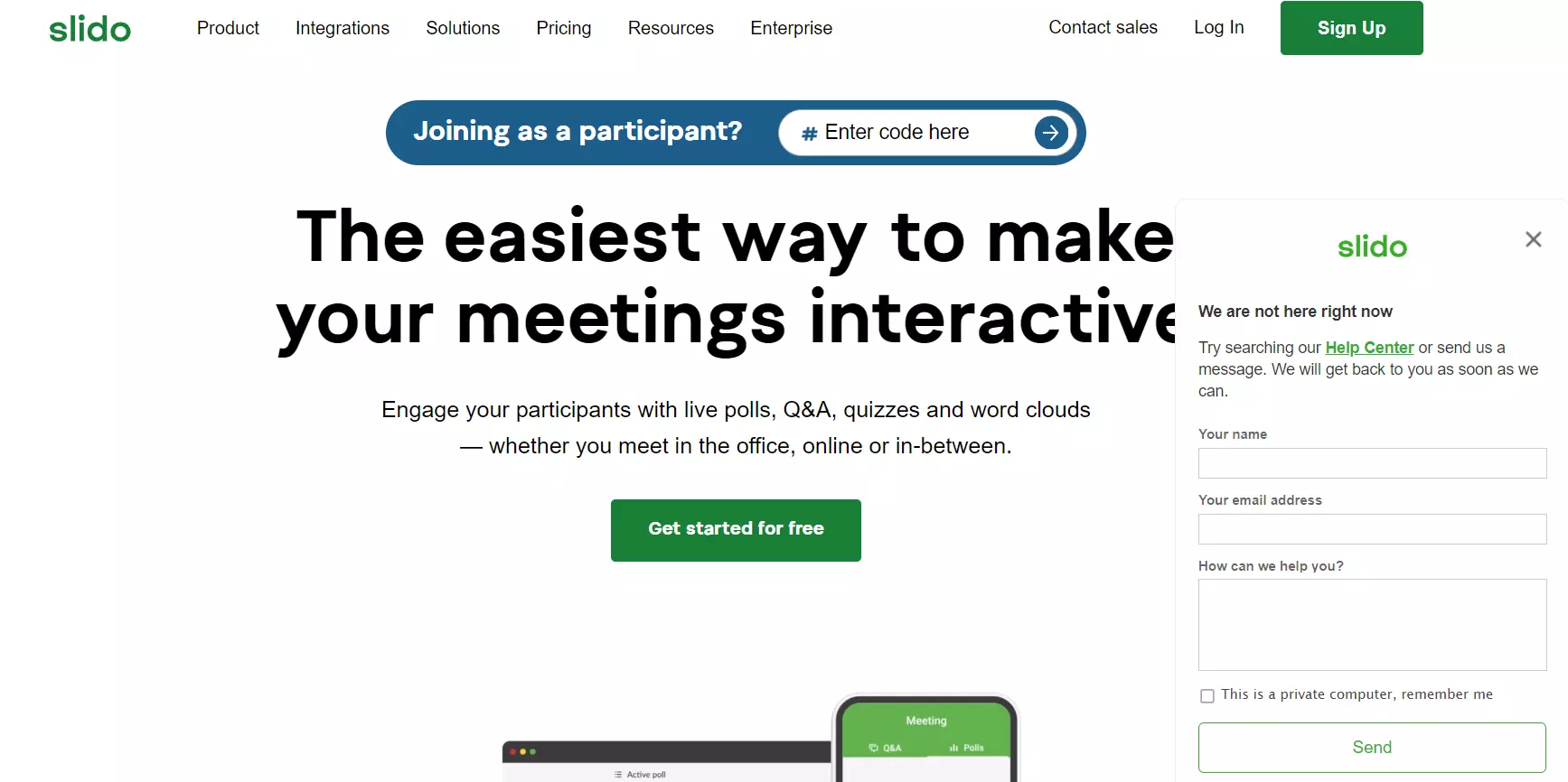 Sli.do主页及其聊天框