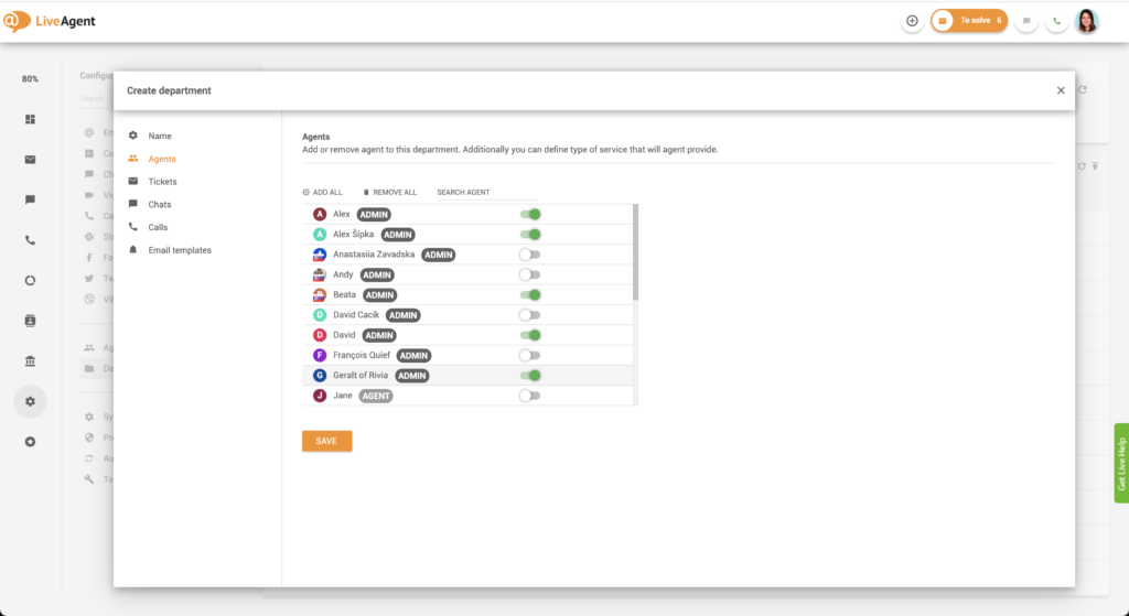 Adding agents to departments