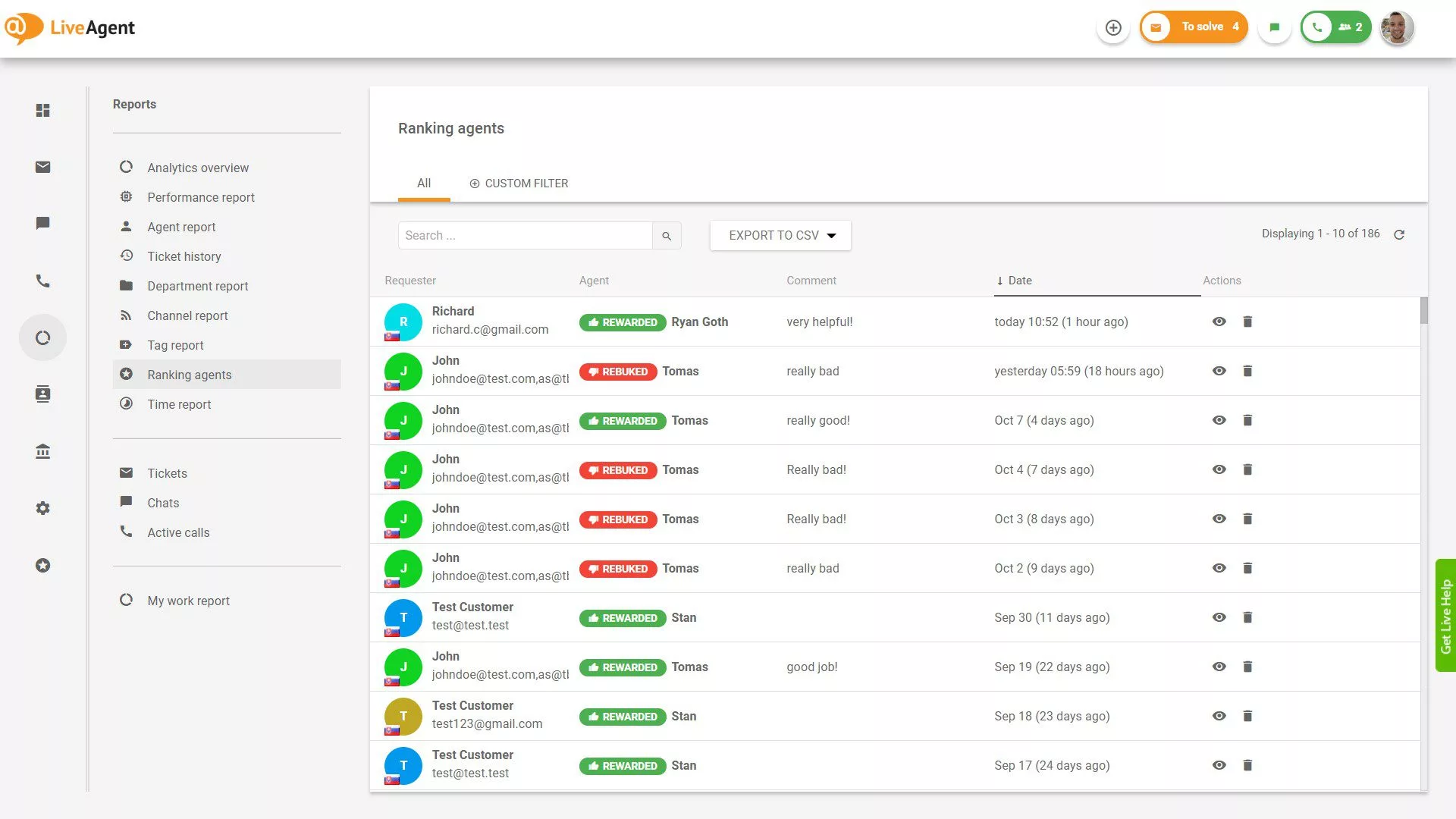 报告中的代理排名概览
