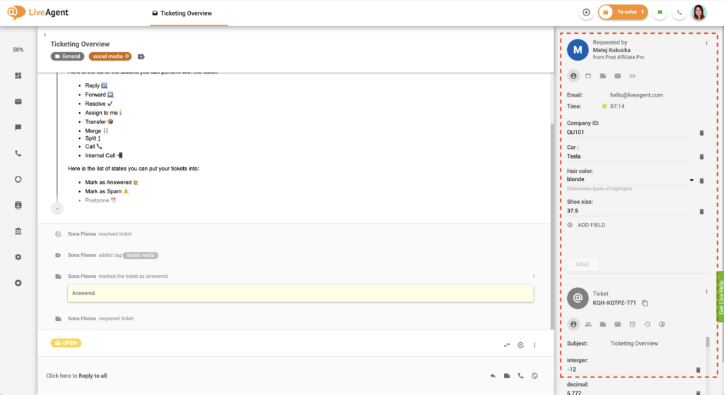 LiveAgent中的CRM示例