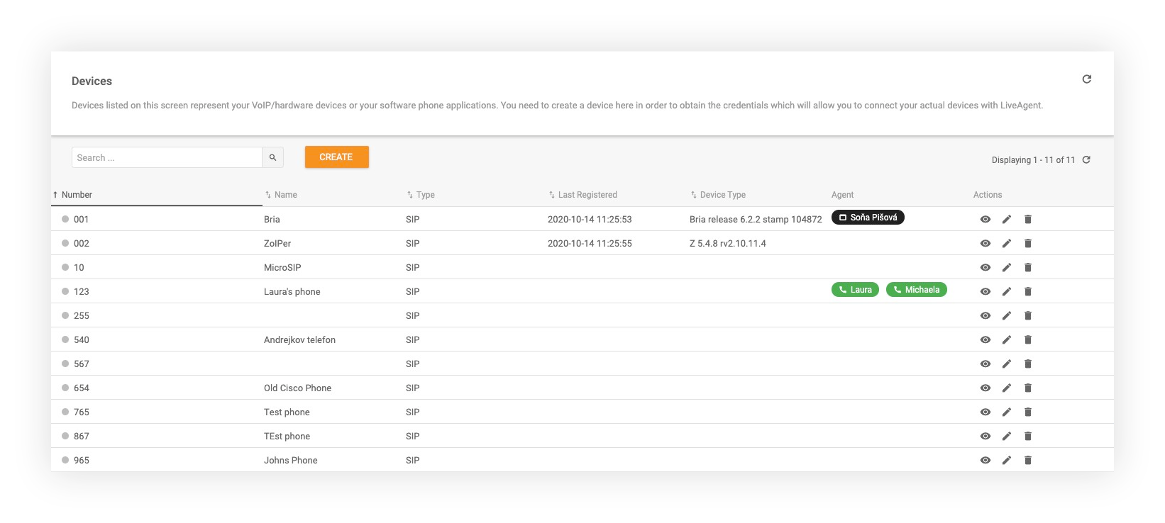 LiveAgent 中支持的通话设备