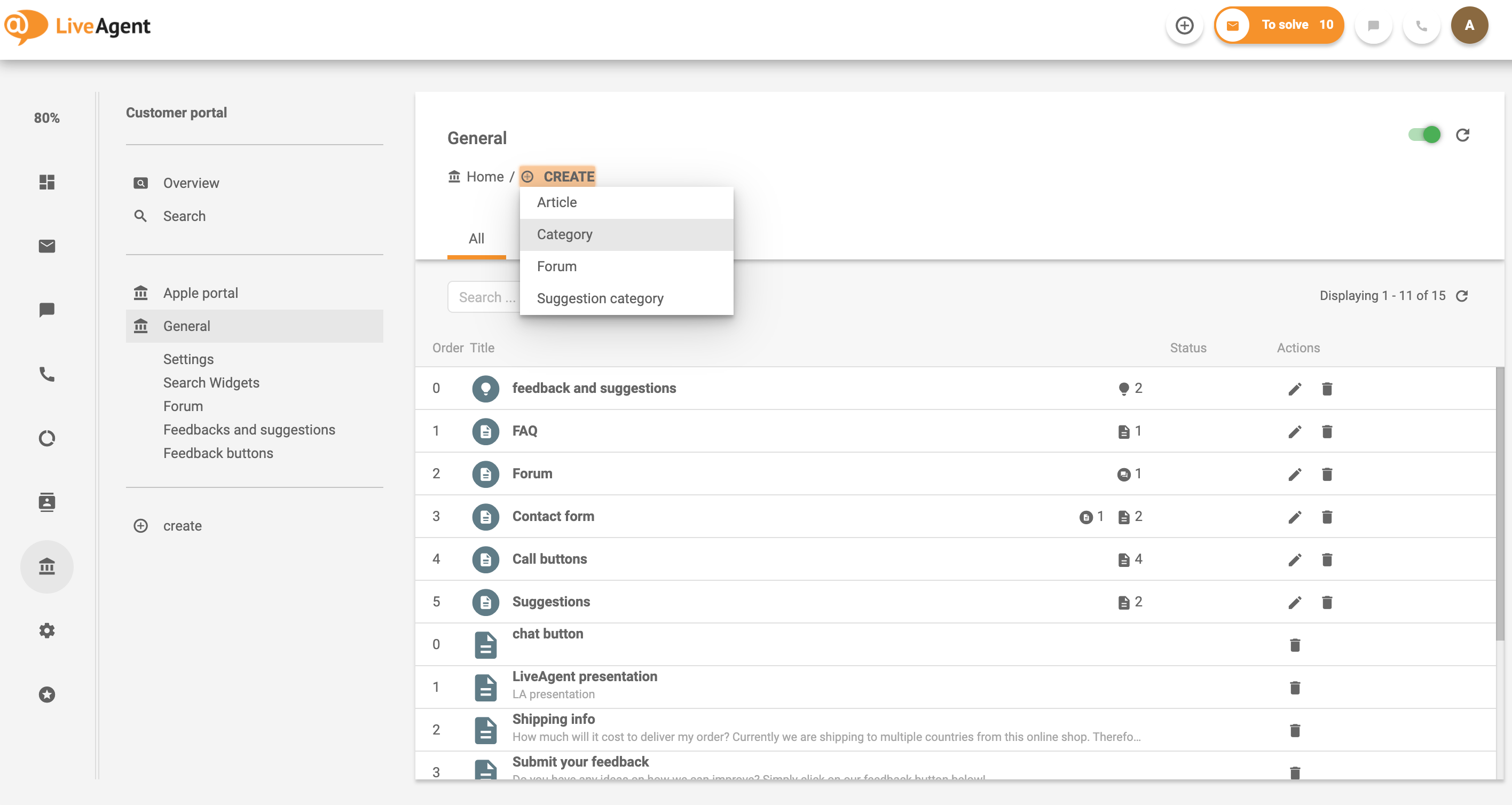 为内部知识库创建类别