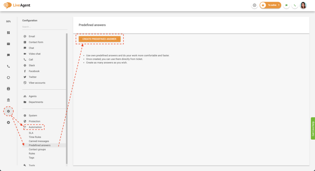 在 LiveAgent 中创建预定义答案