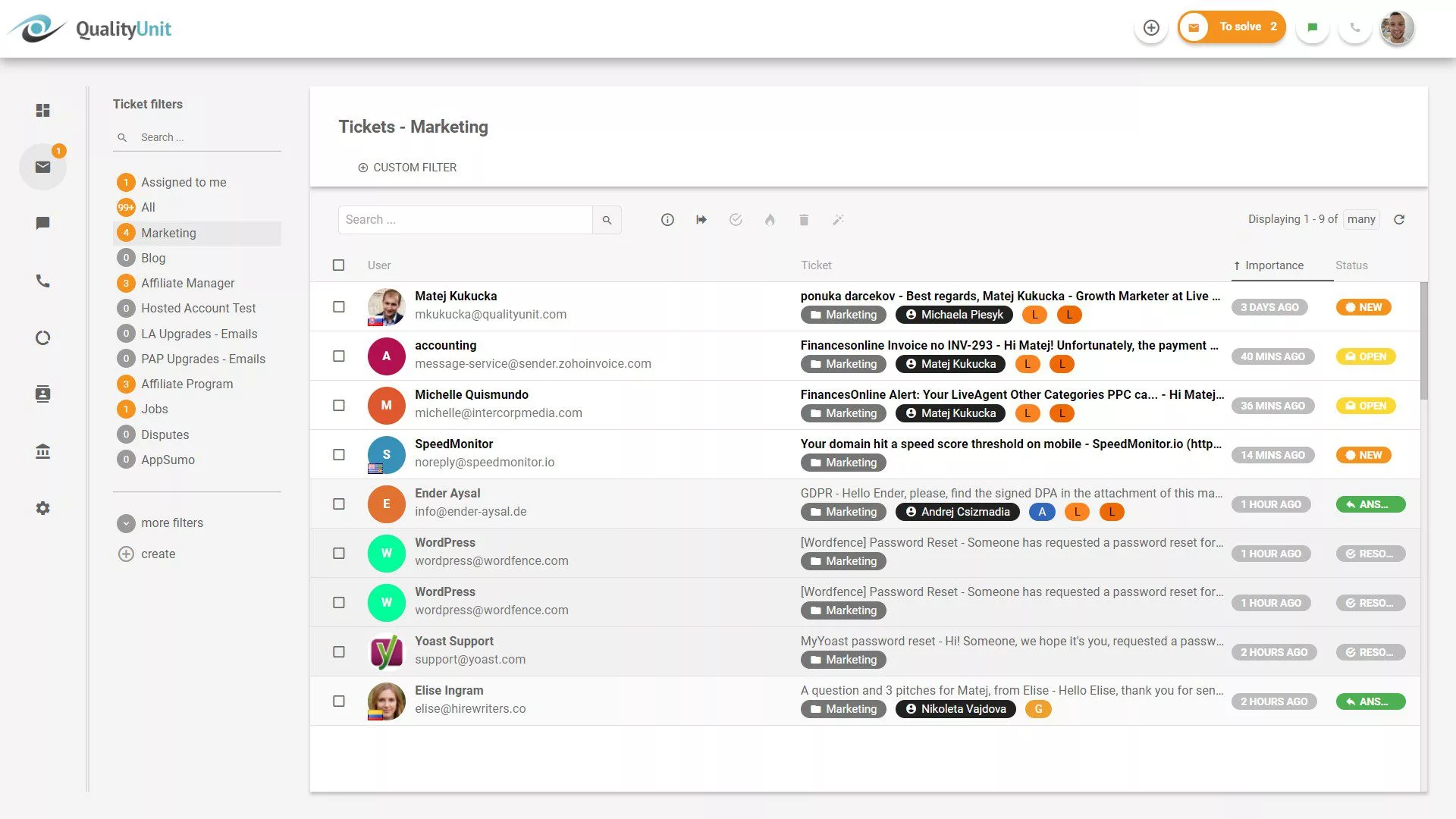 LiveAgent ticketing dashboard