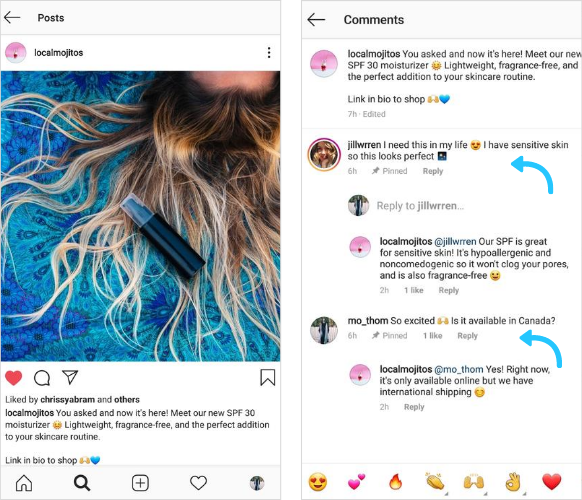 Instagram pinned comments