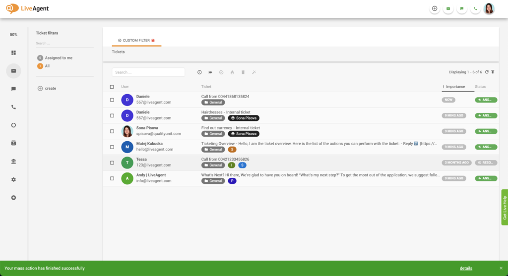 成功的批量操作通知