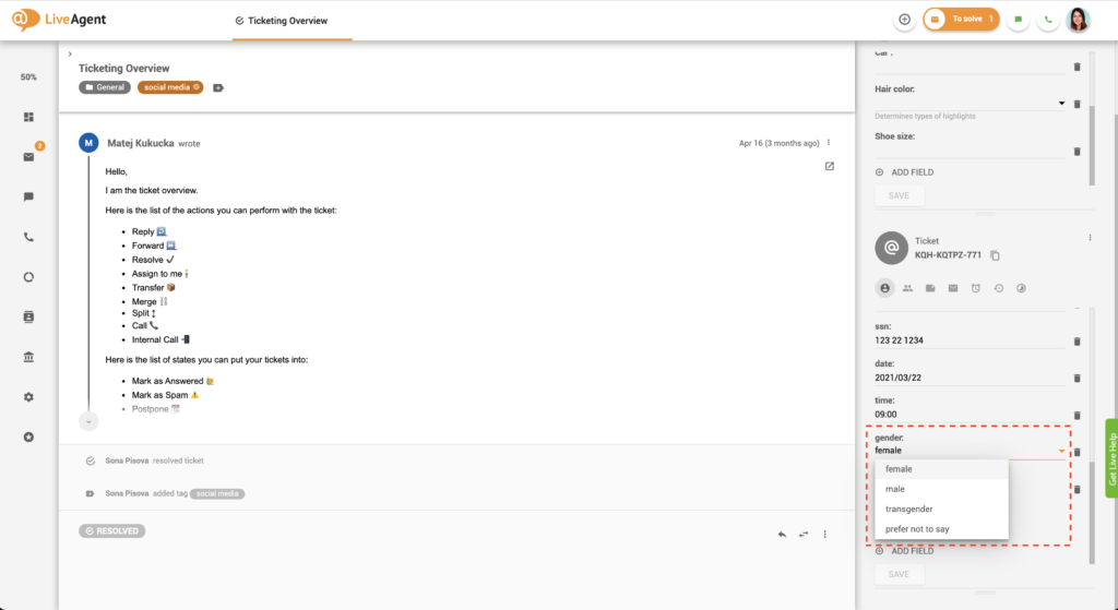 工单字段列表框示例