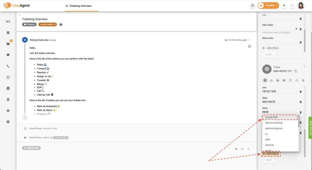 在工单视图中添加新的工单字段