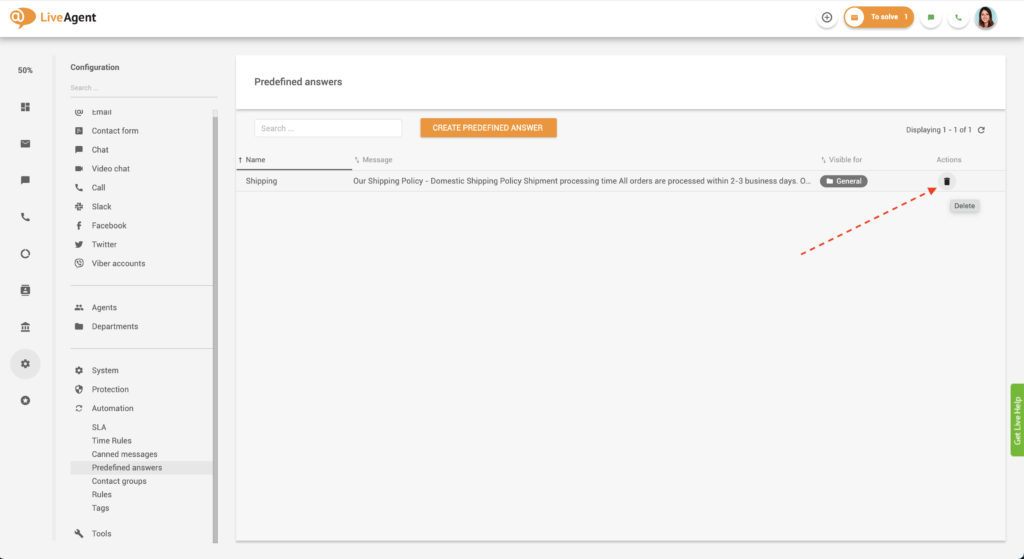 在 LiveAgent 中删除预定义答案