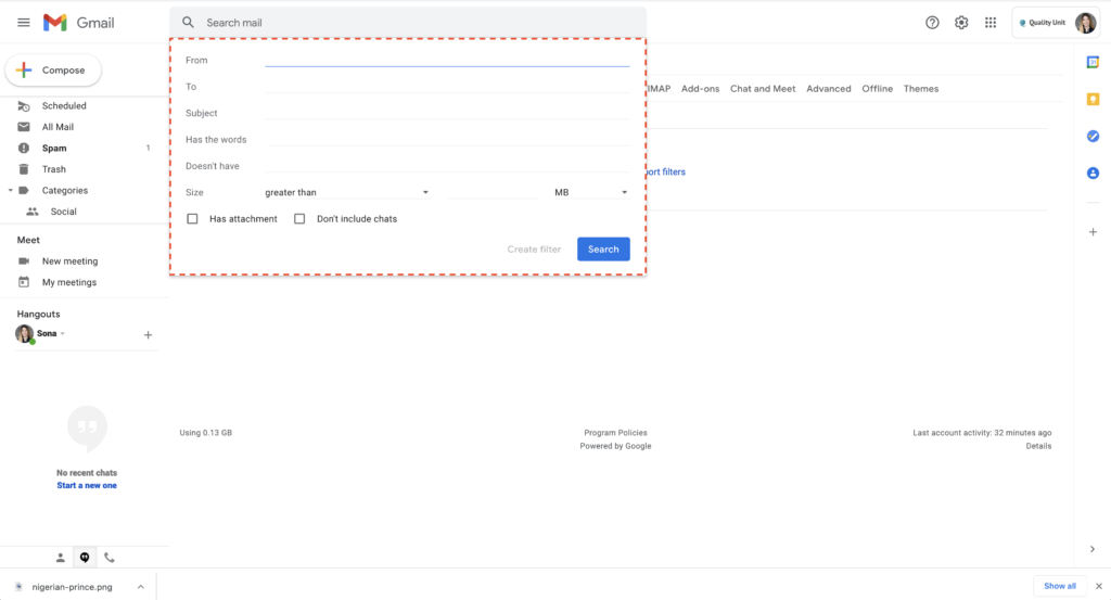 Gmail垃圾邮件过滤示例2