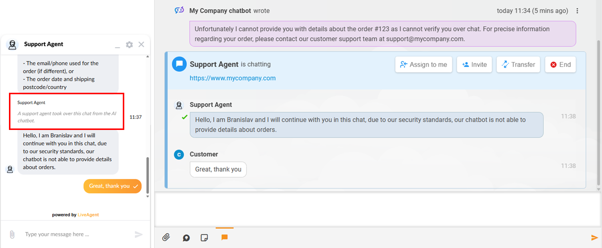 LiveAgent AI 人工交接预览