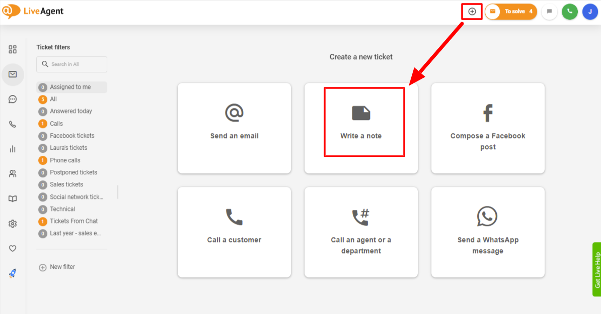 LiveAgent 使用内部笔记创建工单