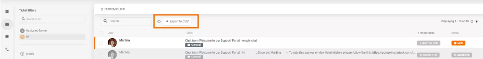 LiveAgent 工单系统中的 CSV 导出