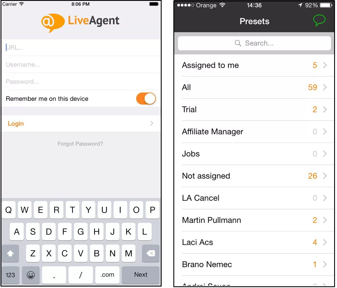 LiveAgent iOS应用程序界面