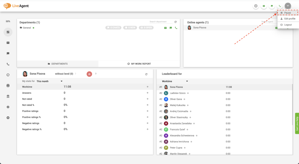 LiveAgent - 暂停按钮