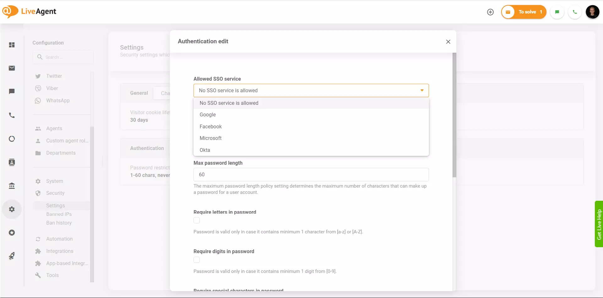LiveAgent - SSO providers