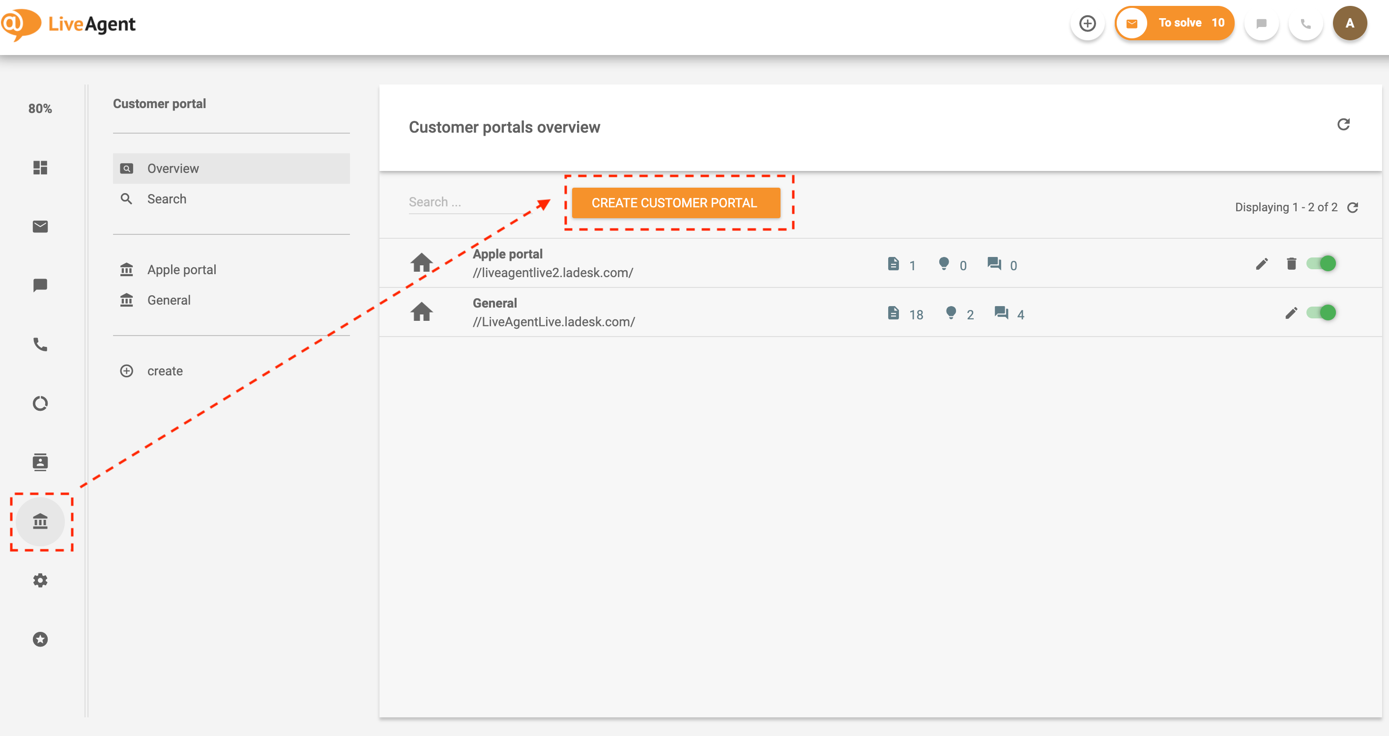在LiveAgent中导航到知识库
