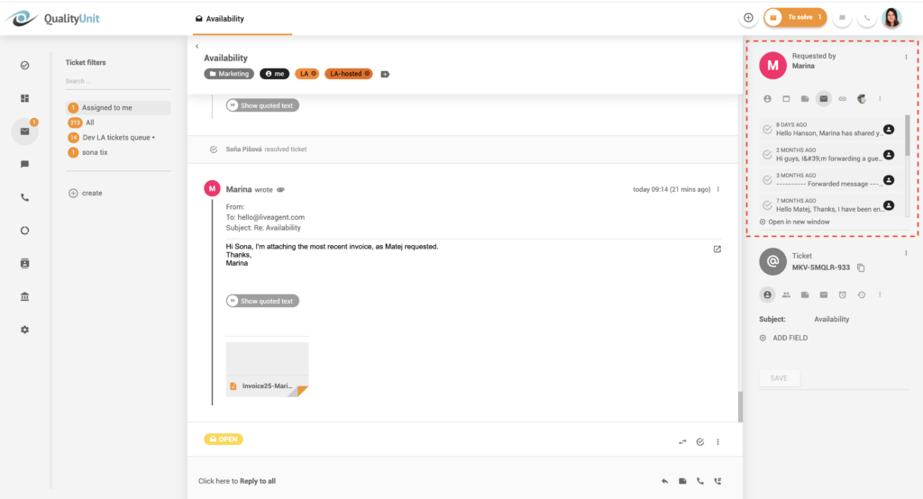 线程中的沟通历史 - LiveAgent