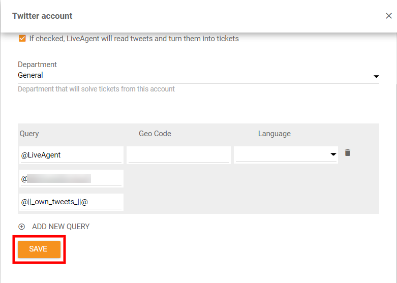 保存Twitter集成设置
