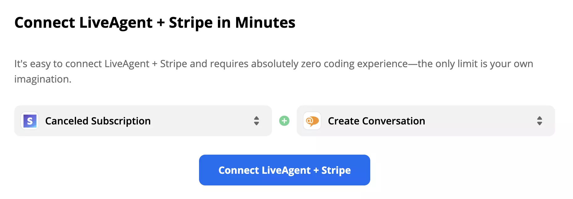 选定的 Stripe 触发器和 LiveAgent 操作的示例