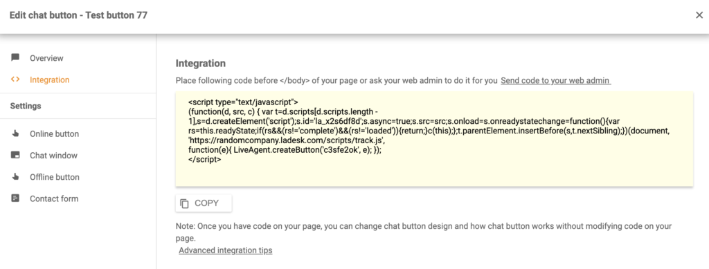 Shift4shop LiveAgent 集成代码