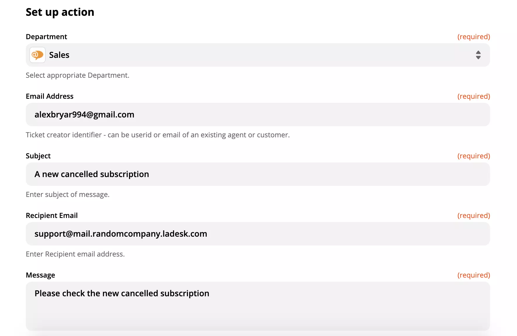 LiveAgent 操作设置的示例