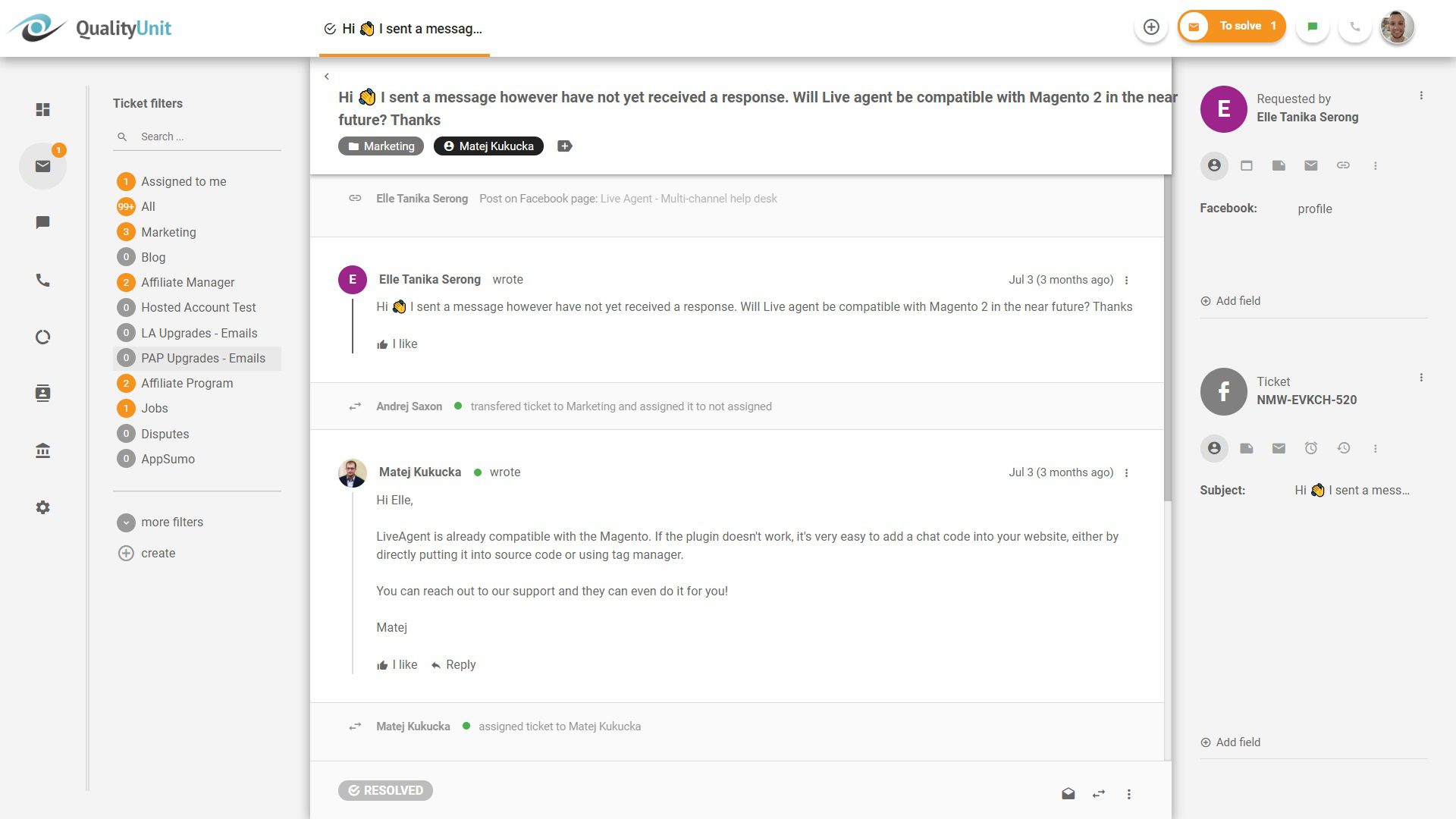 从 LiveAgent 回复 Facebook 帖子
