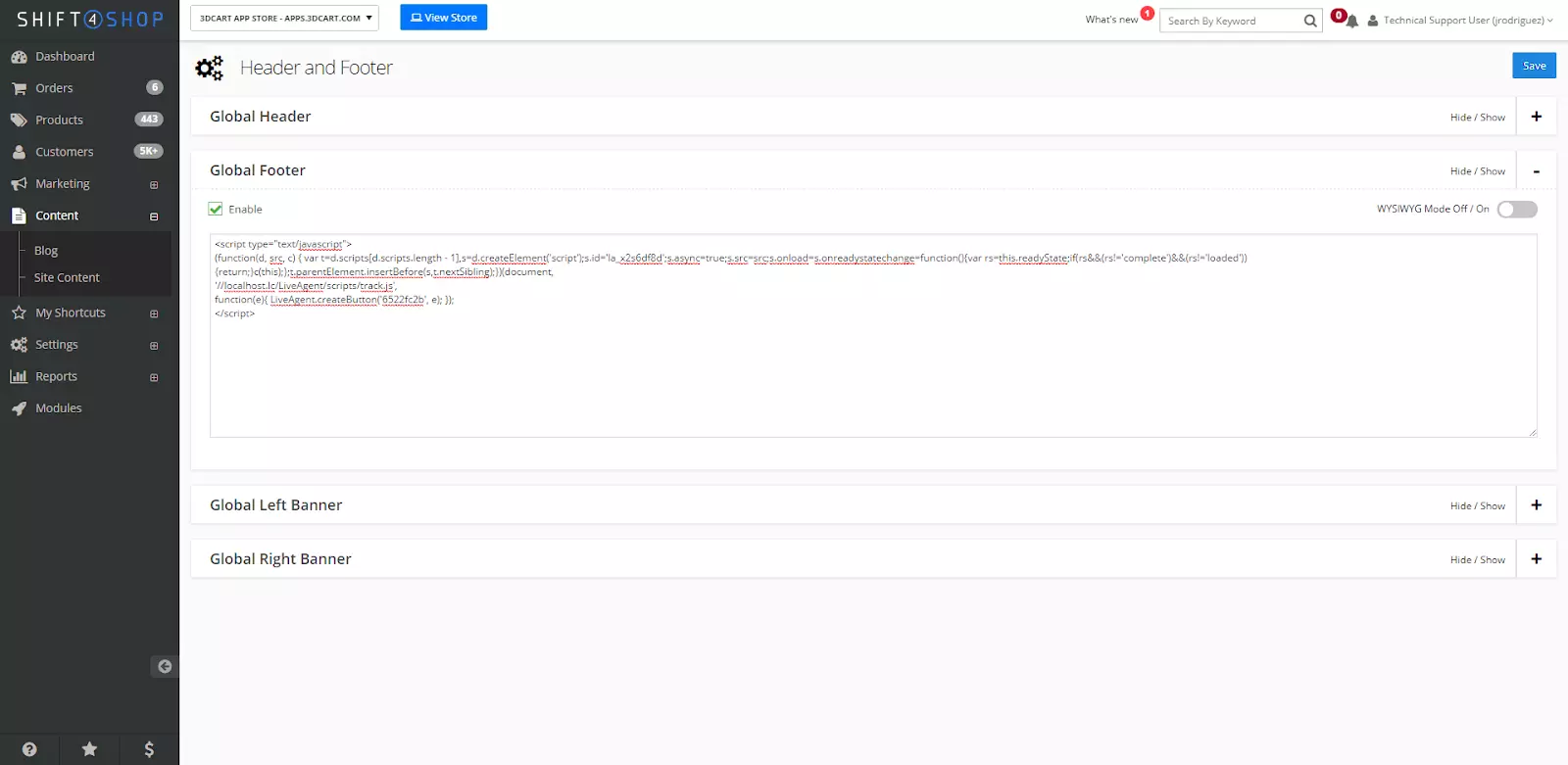 具有代码自定义选项的 Shift4Shop 设置