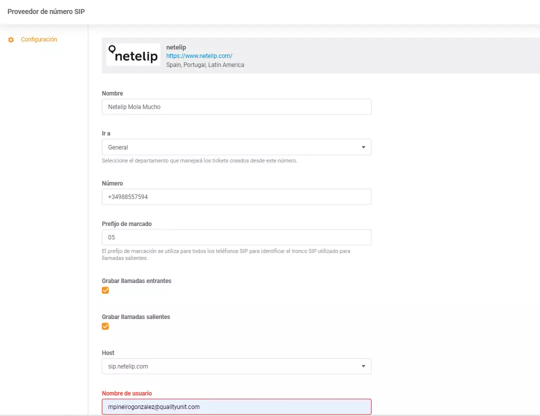 Netelip LiveAgent集成凭证
