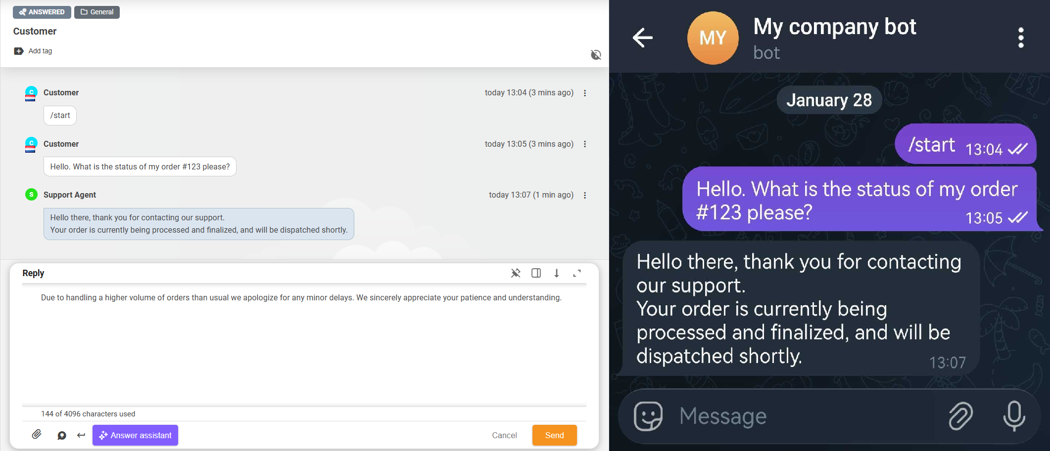 公司 Telegram 机器人界面