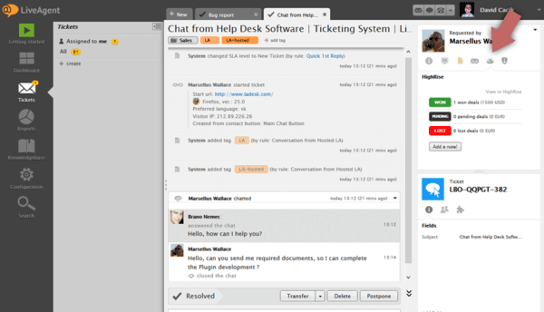 Highrise LiveAgent集成