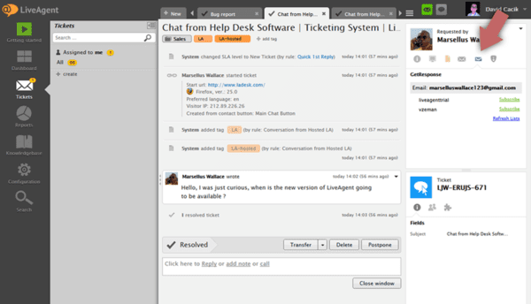 GetResponse LiveAgent集成