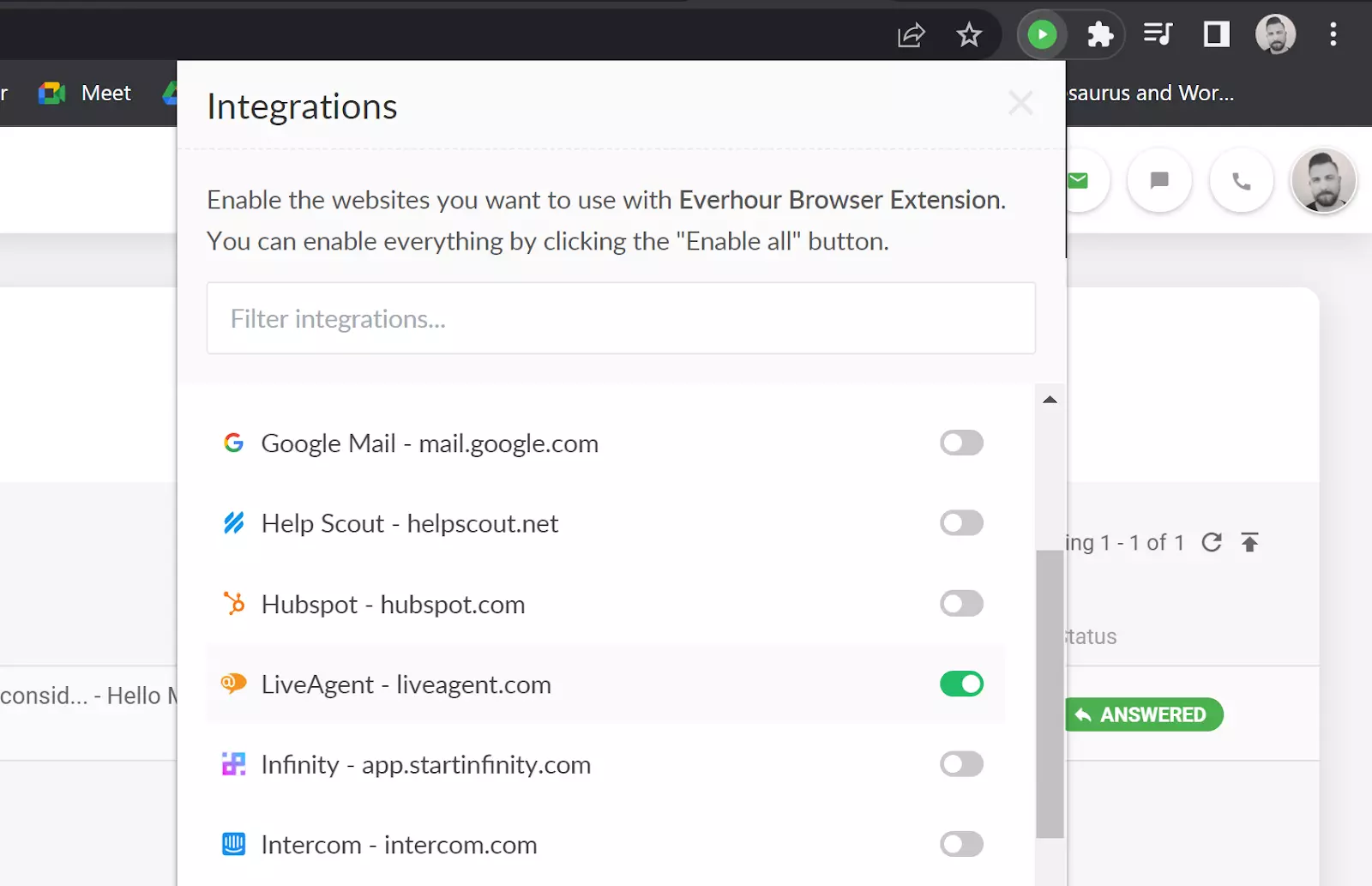 Everhour - 启用LiveAgent集成