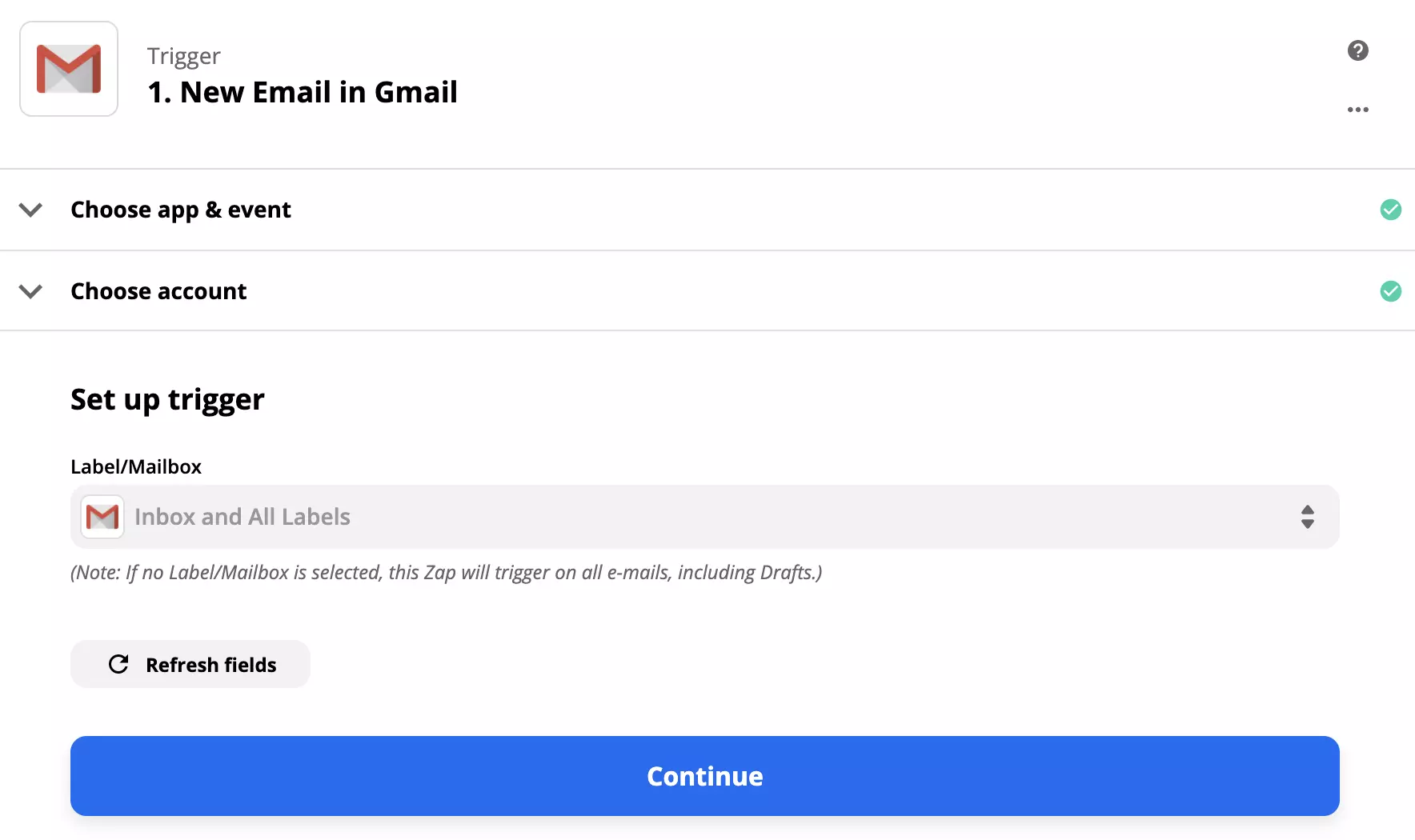 Zapier 中的 Gmail 触发器配置