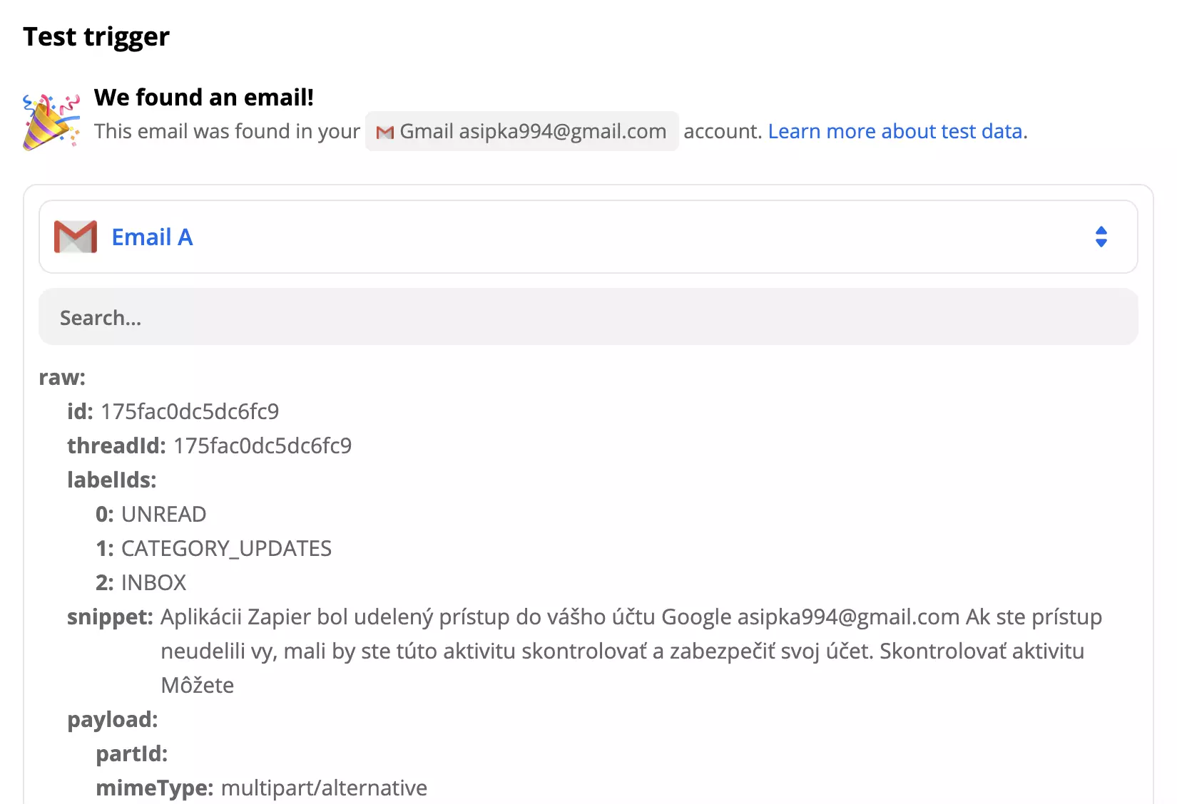Gmail 触发器测试示例
