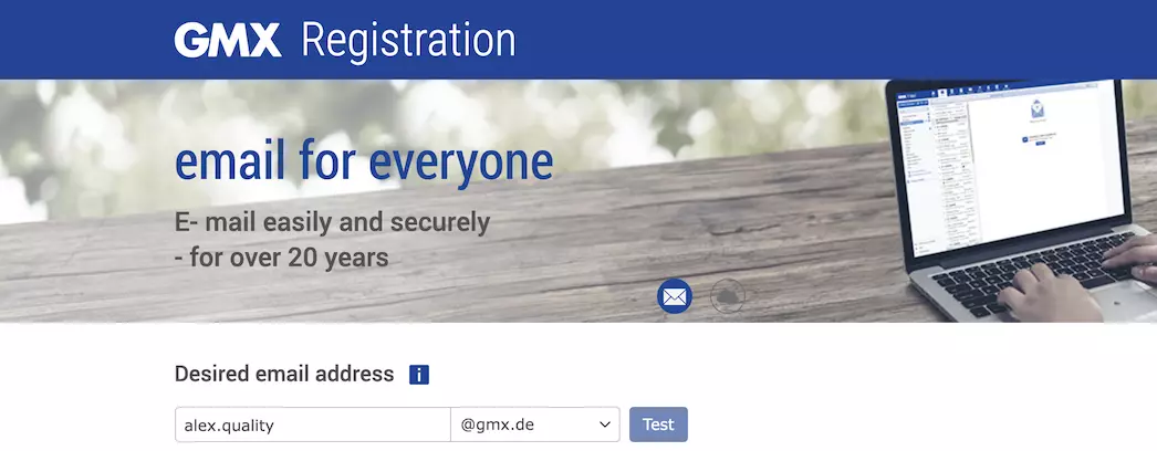 GMX registration page with info fields