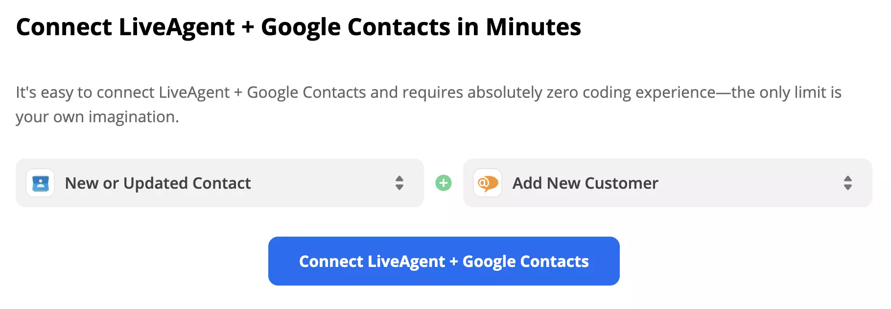 Google Contacts触发器新建或更新的联系人和LiveAgent操作添加新客户