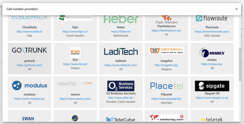 LiveAgent中VoIP提供商列表中的GoTrunk