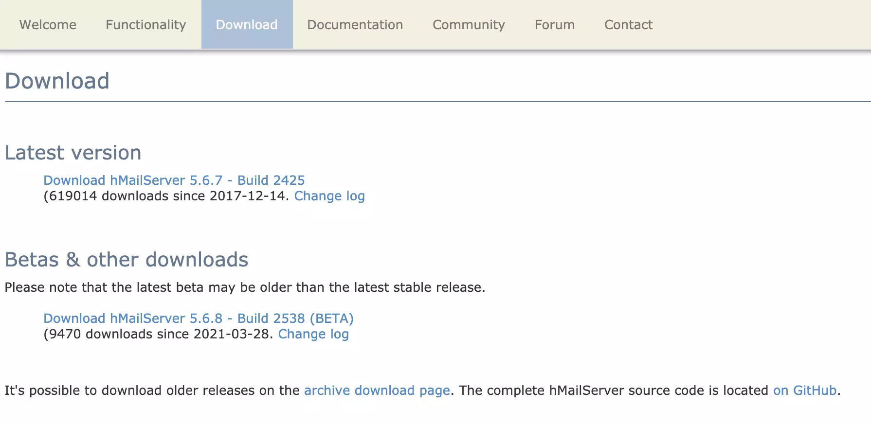 HMailServer下载页面