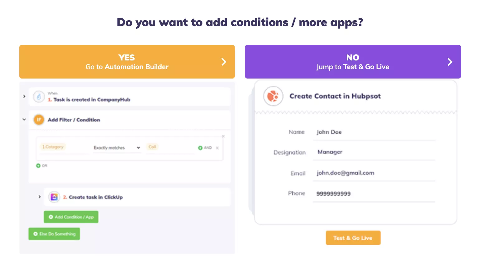 选择自动化构建器或跳转到测试并使集成上线
