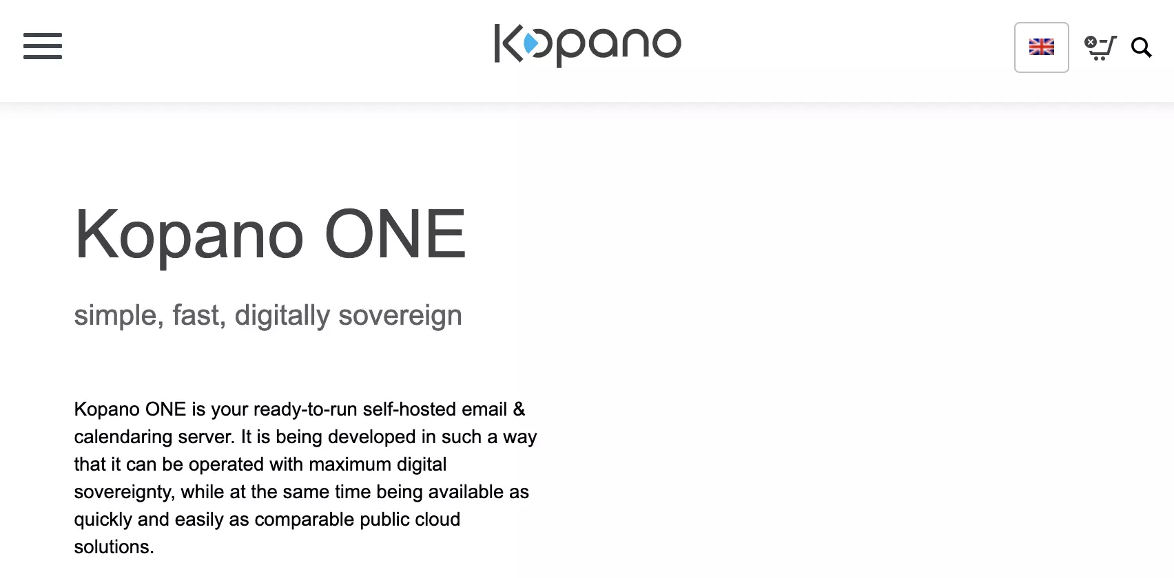 Kopano homepage with Kopano ONE product description