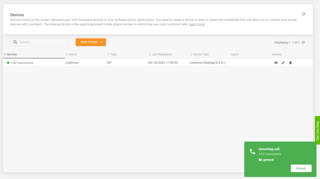 Linphone LiveAgent integration