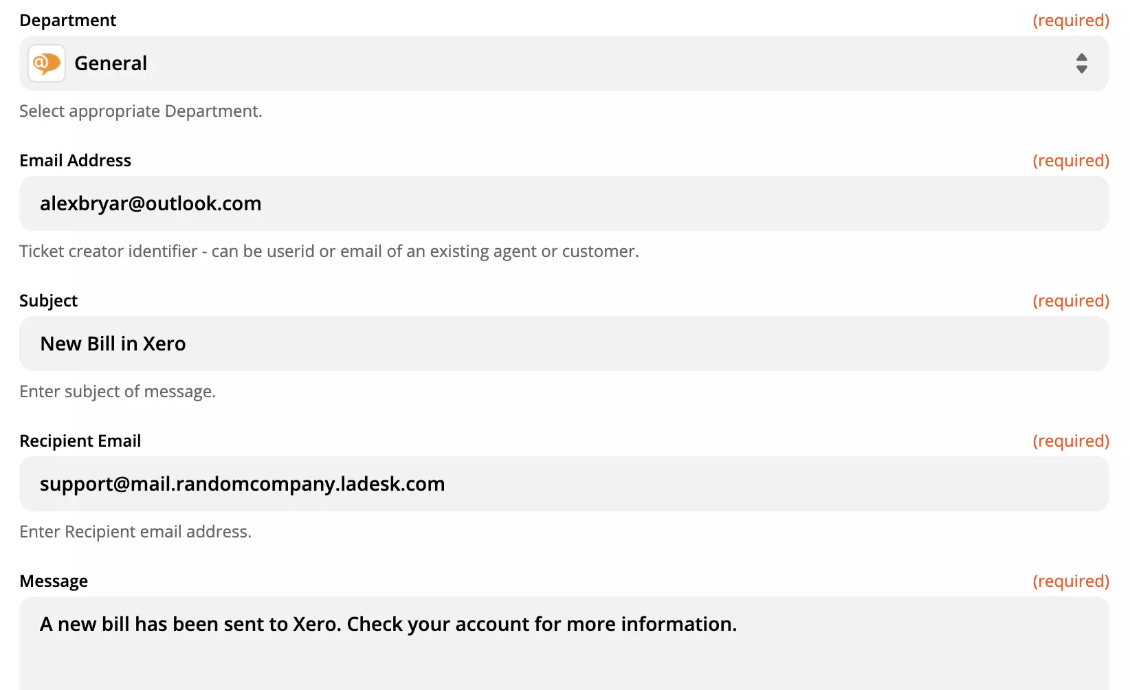 Zapier网站上的LiveAgent操作配置选项