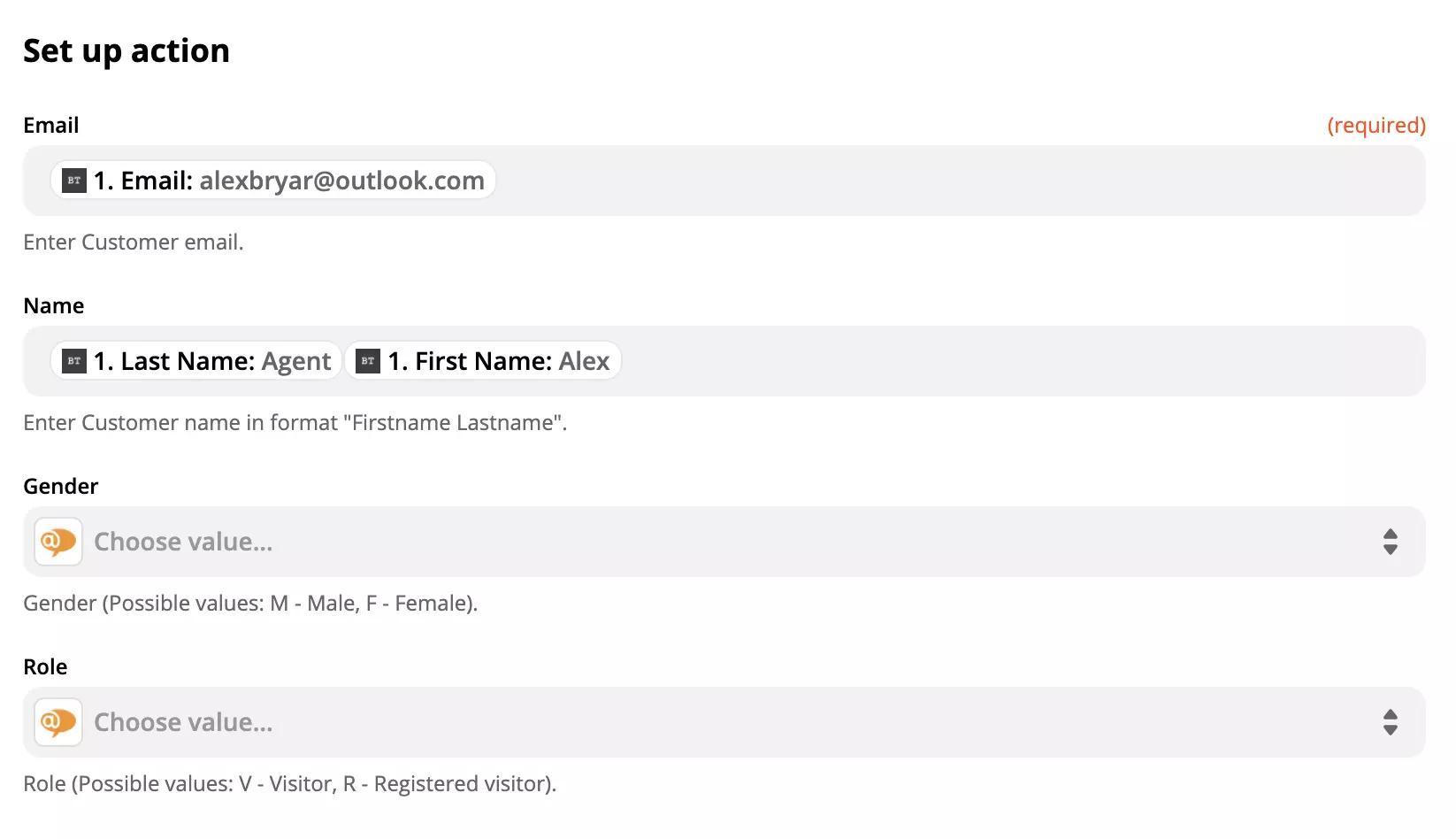 Zapier上带有字段数据的LiveAgent操作配置