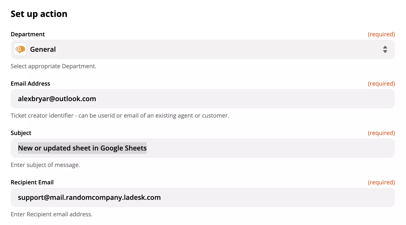 Google Sheets 集成中的 LiveAgent 操作设置